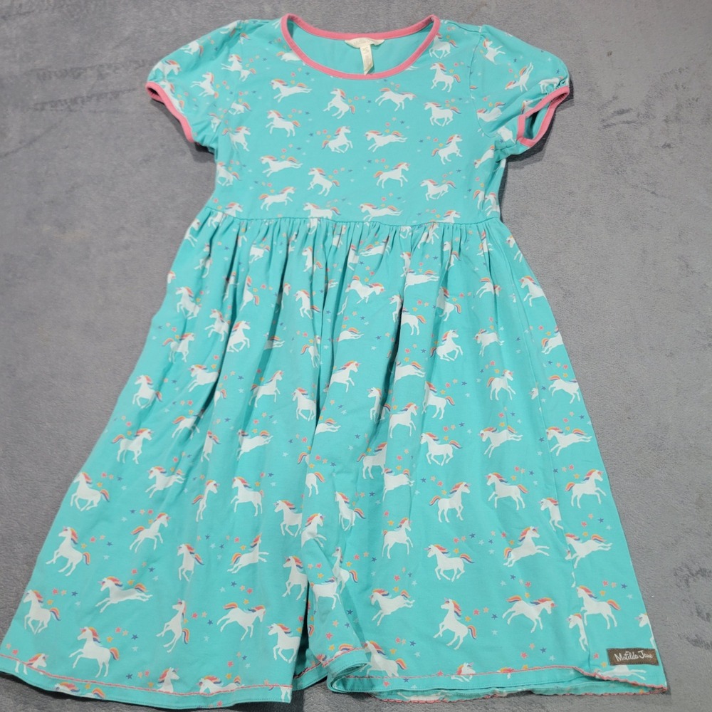 Matilda Jane Dress Girls 10 Turquoise Unicorn Star Rainbow Short‎ Sleeve Twirl